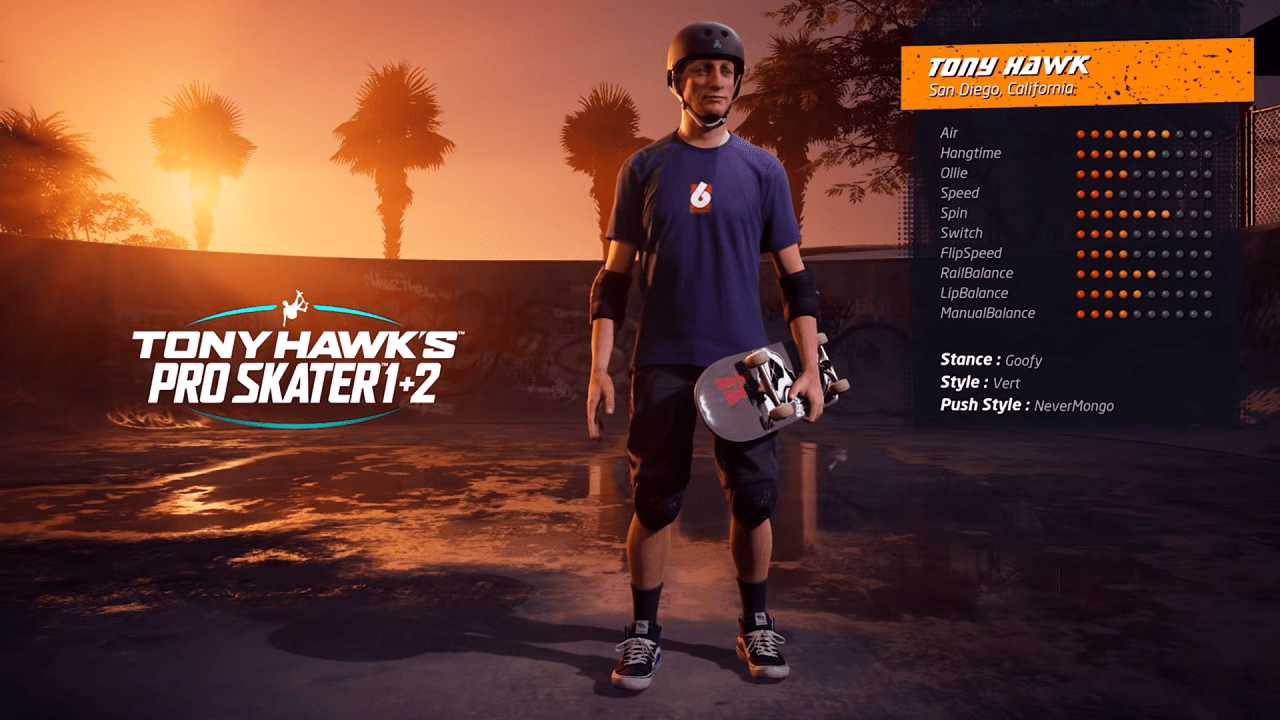 Gameplay terbaru Tony Hawk's Pro Skater 1+2 perlihatkan 6 character beserta stats yang dimiliki