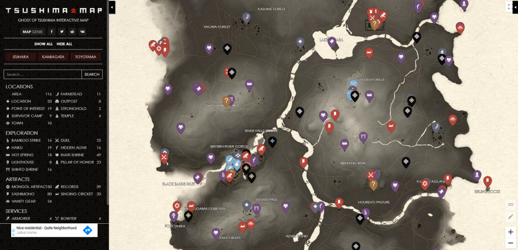ghost of tsushima game map
