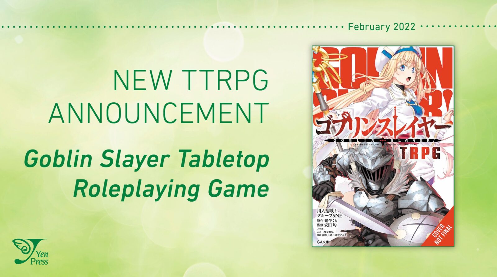 Yen Press Akan Rilis Tabletop RPG Goblin Slayer Awal Tahun Depan